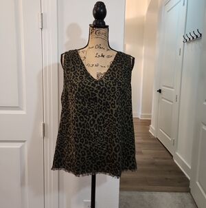 Liz Claiborne Olive and Black Leopard V-Neck Tank